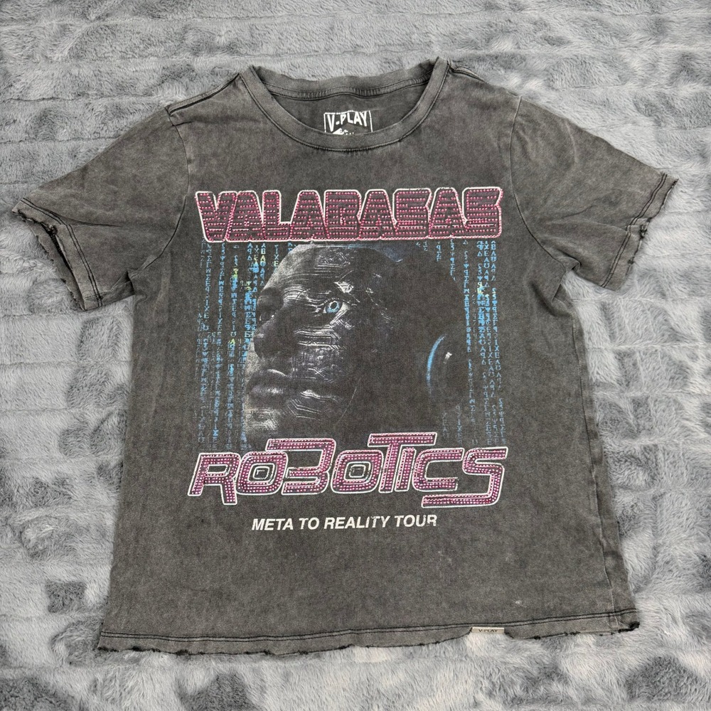 V-Play Vintage Valabasas Robotics Meta to Reality Tour Acid Wash Tee Gray Small